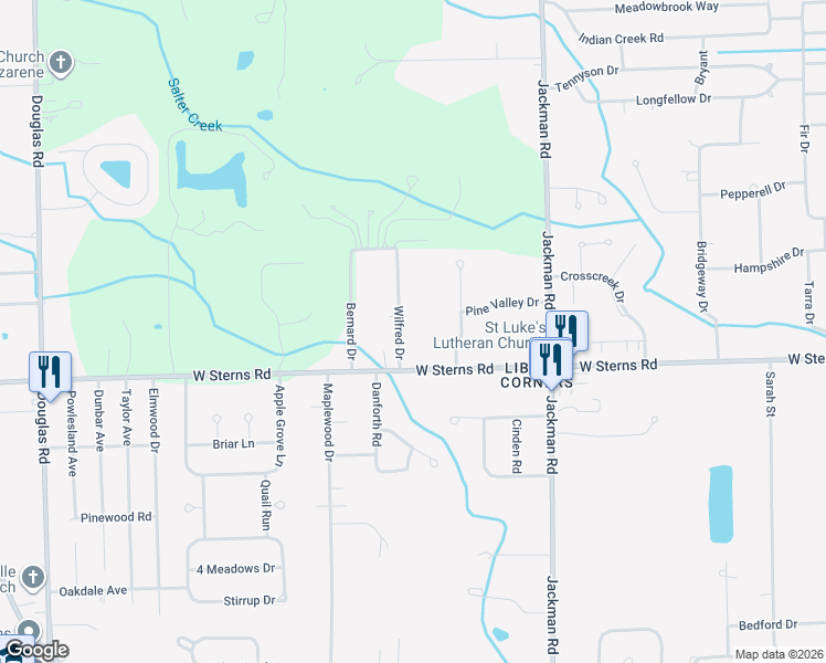 map of restaurants, bars, coffee shops, grocery stores, and more near 7472 Wilfred Drive in Temperance
