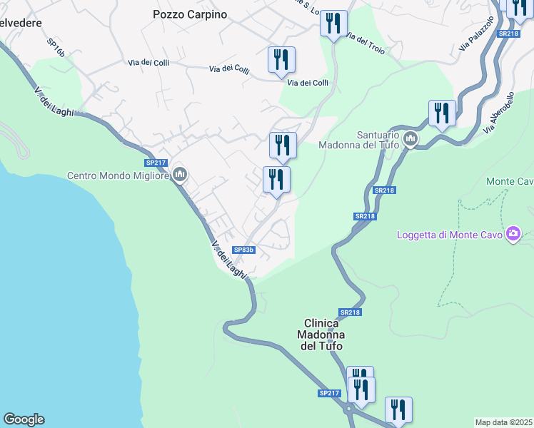 map of restaurants, bars, coffee shops, grocery stores, and more near 62 Via delle Barozze in Rocca di Papa