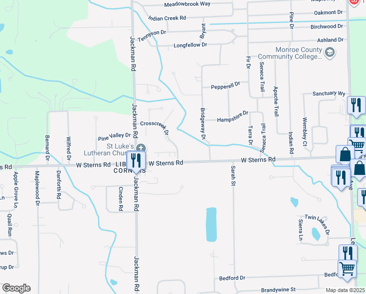 map of restaurants, bars, coffee shops, grocery stores, and more near 7440 Crosscreek Drive in Temperance