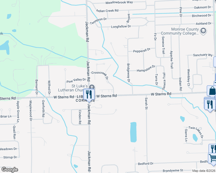 map of restaurants, bars, coffee shops, grocery stores, and more near 7401 Crosscreek Drive in Temperance