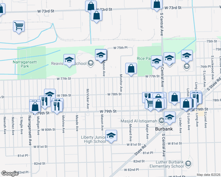 map of restaurants, bars, coffee shops, grocery stores, and more near 7751 Mayfield Avenue in Burbank