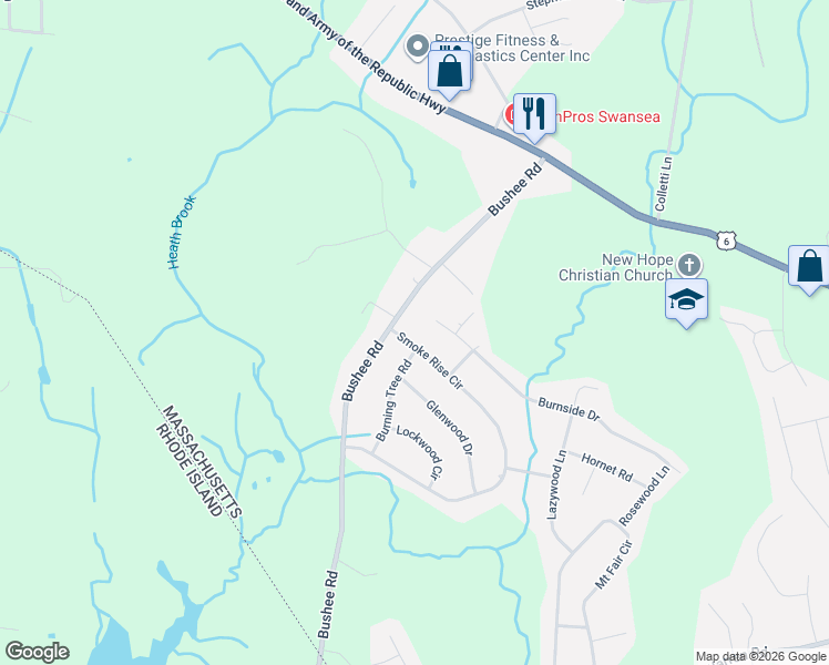 map of restaurants, bars, coffee shops, grocery stores, and more near 12 Smoke Rise Cir in Swansea