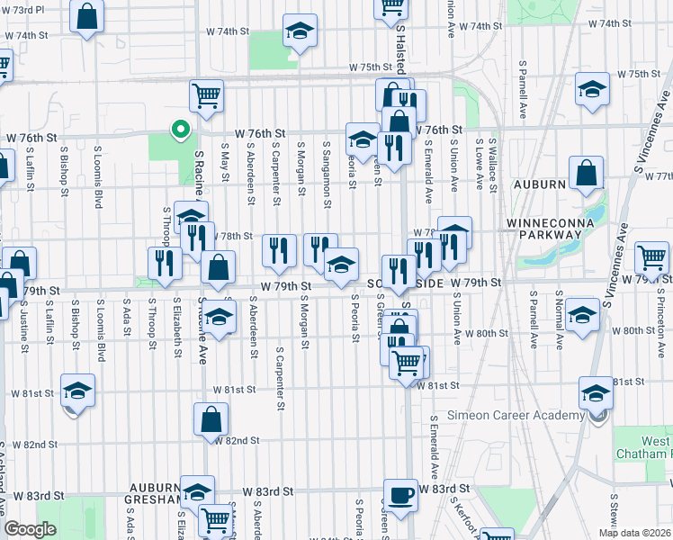 map of restaurants, bars, coffee shops, grocery stores, and more near in Chicago