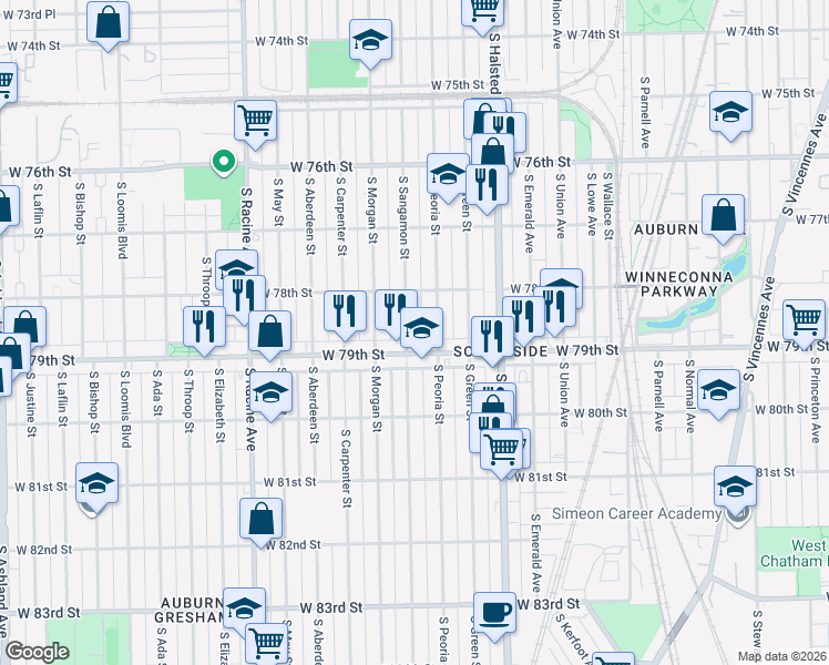 map of restaurants, bars, coffee shops, grocery stores, and more near in Chicago