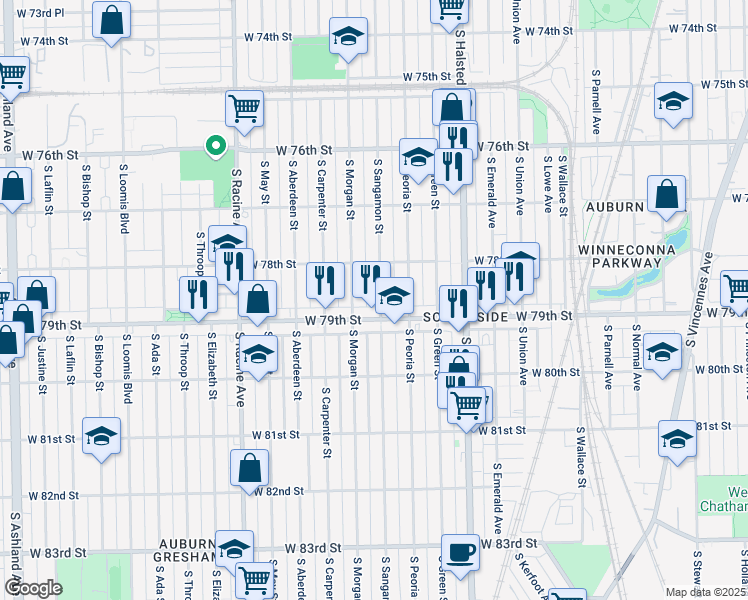 map of restaurants, bars, coffee shops, grocery stores, and more near in Chicago