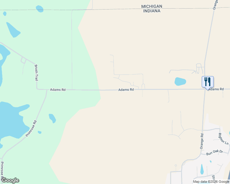 map of restaurants, bars, coffee shops, grocery stores, and more near 24500-25498 Adams Road in South Bend