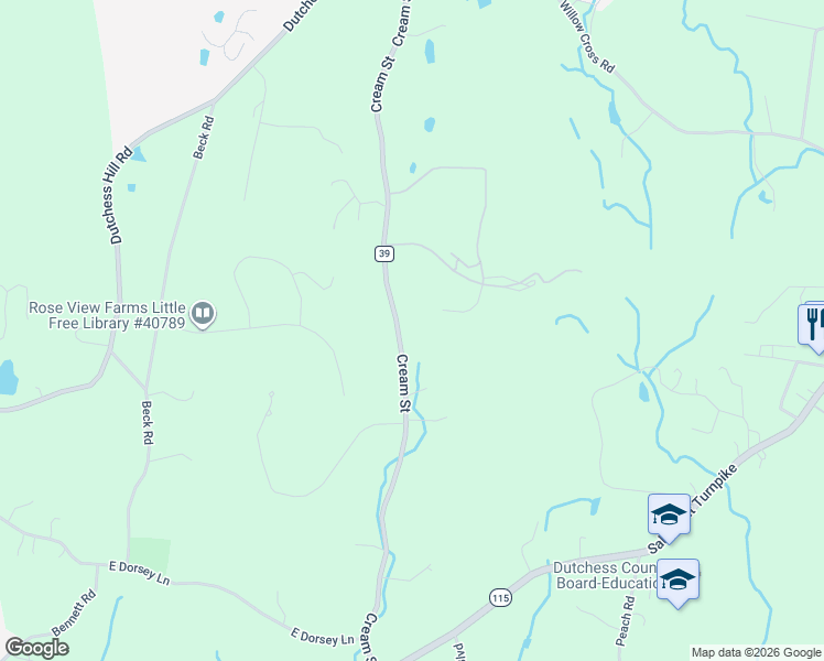 map of restaurants, bars, coffee shops, grocery stores, and more near 243 Cream Street in Poughkeepsie
