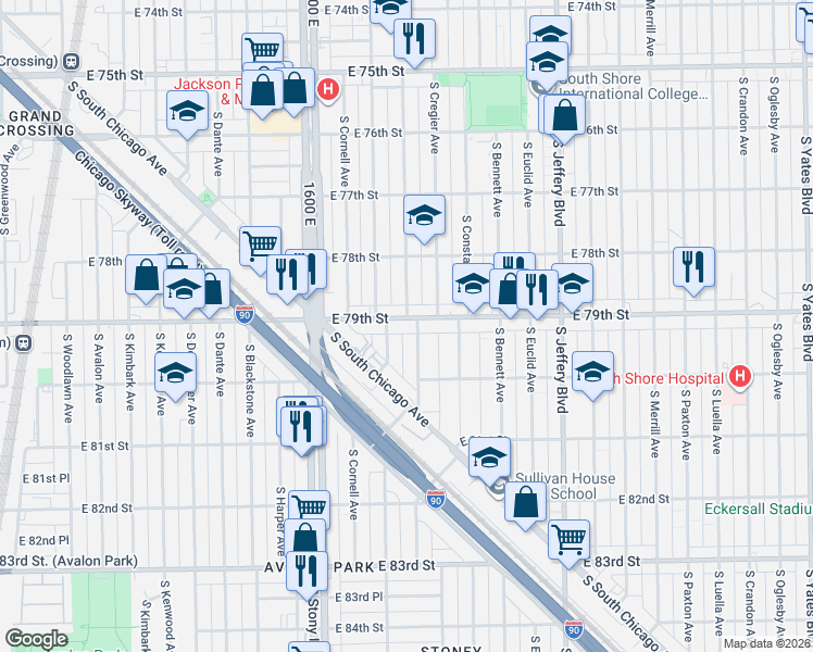 map of restaurants, bars, coffee shops, grocery stores, and more near in Chicago