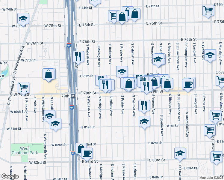 map of restaurants, bars, coffee shops, grocery stores, and more near in Chicago