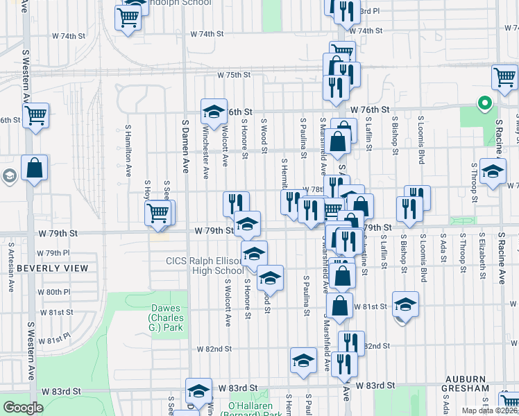 map of restaurants, bars, coffee shops, grocery stores, and more near in Chicago