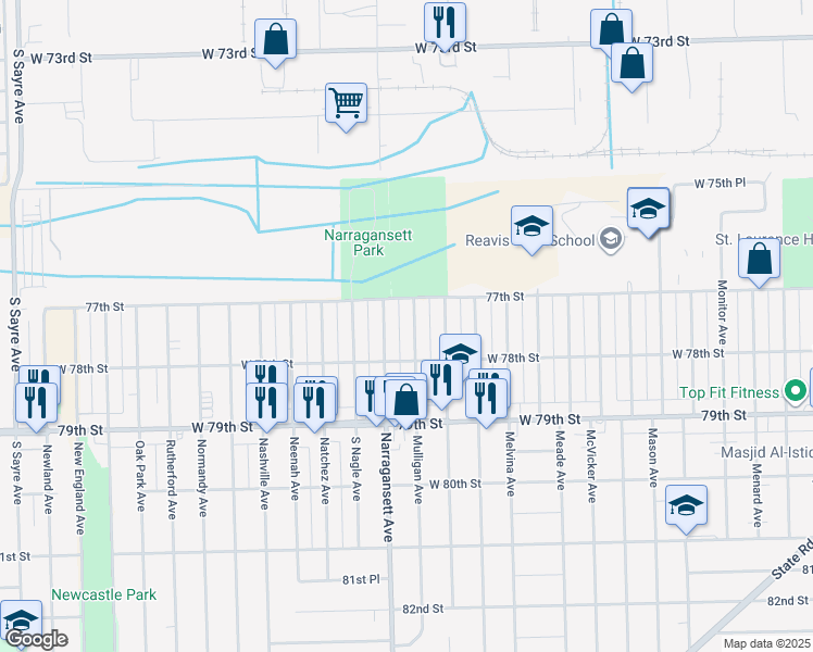 map of restaurants, bars, coffee shops, grocery stores, and more near 7728 Mulligan Avenue in Burbank