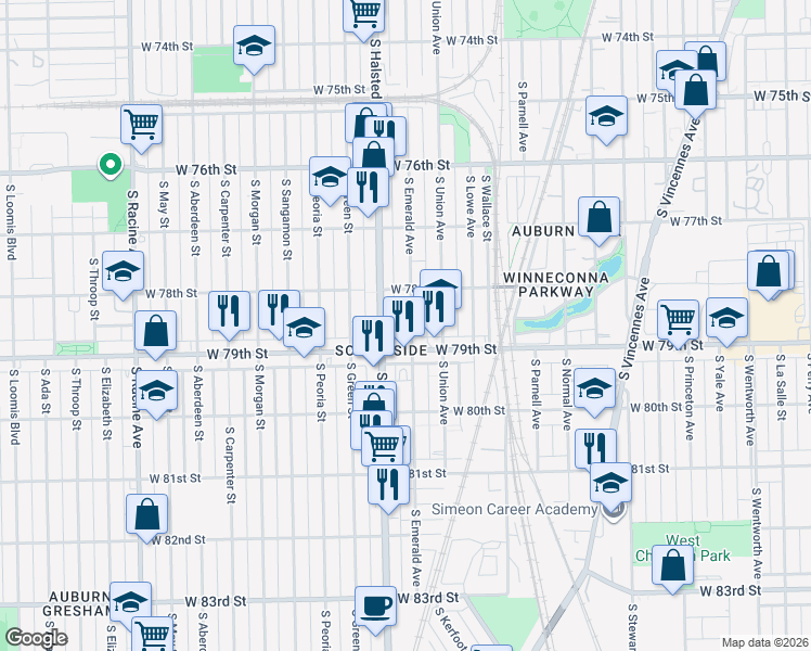 map of restaurants, bars, coffee shops, grocery stores, and more near in Chicago