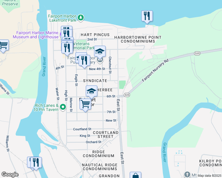 map of restaurants, bars, coffee shops, grocery stores, and more near 533 6th Street in Fairport Harbor