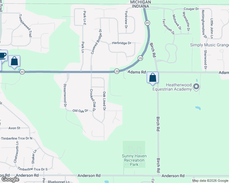 map of restaurants, bars, coffee shops, grocery stores, and more near 11570 Adams Road in Granger