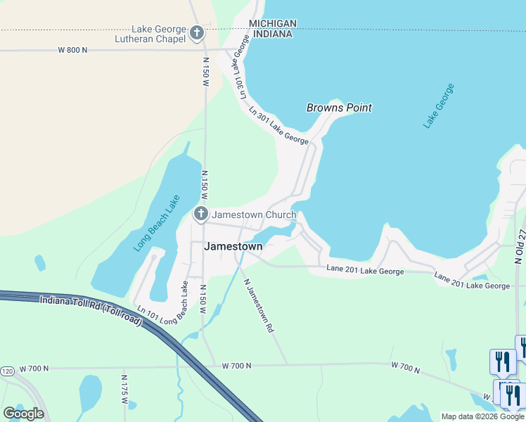 map of restaurants, bars, coffee shops, grocery stores, and more near 535 Ln 201B Lake George in Fremont