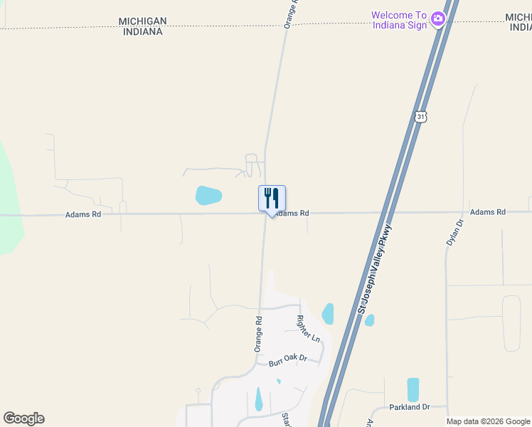 map of restaurants, bars, coffee shops, grocery stores, and more near 24500 Adams Road in South Bend