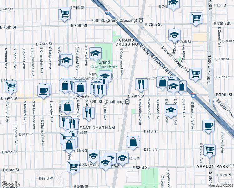 map of restaurants, bars, coffee shops, grocery stores, and more near in Chicago
