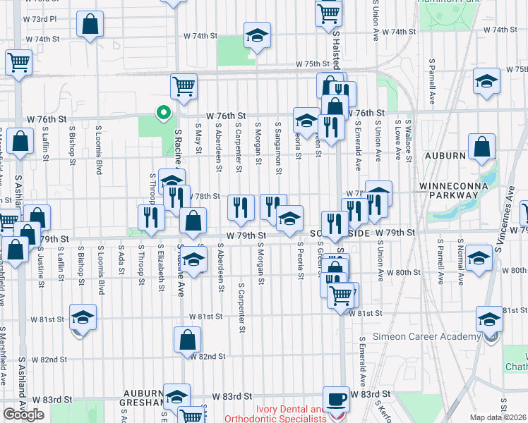 map of restaurants, bars, coffee shops, grocery stores, and more near in Chicago