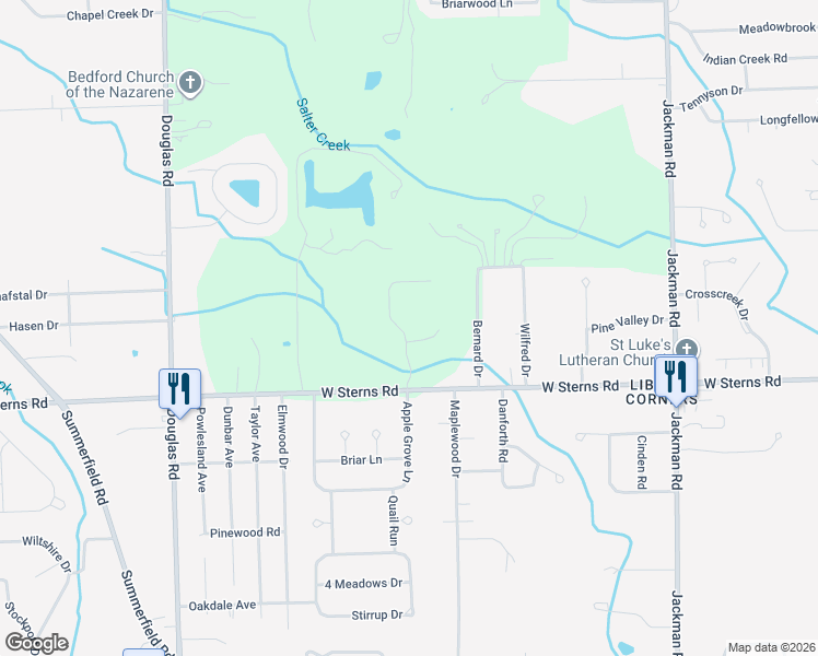 map of restaurants, bars, coffee shops, grocery stores, and more near 2118 West Sterns Road in Temperance