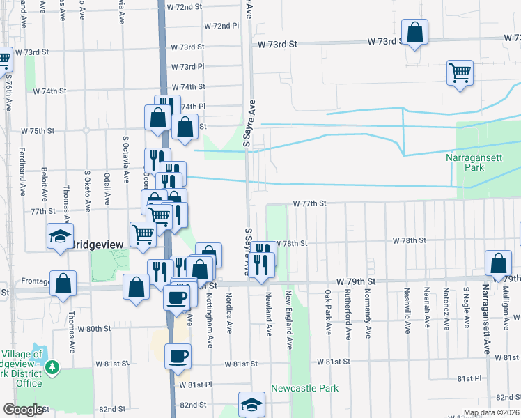 map of restaurants, bars, coffee shops, grocery stores, and more near 7736 Newland Avenue in Burbank