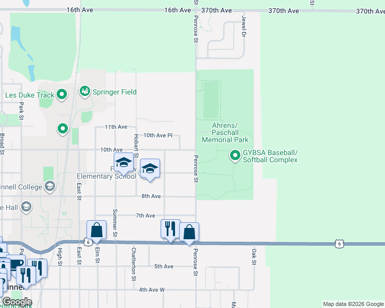 map of restaurants, bars, coffee shops, grocery stores, and more near 1801-1855 9th Avenue in Grinnell