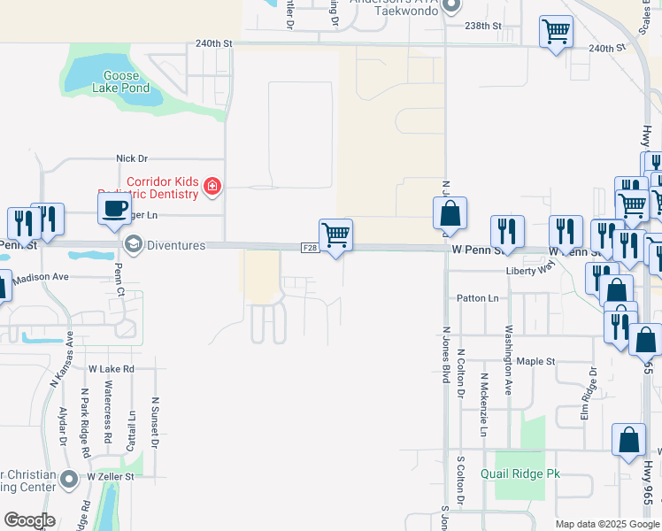 map of restaurants, bars, coffee shops, grocery stores, and more near 595 County Road F28 in North Liberty