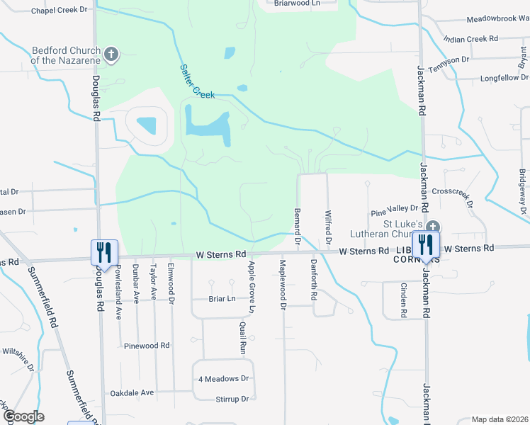 map of restaurants, bars, coffee shops, grocery stores, and more near 2118 West Sterns Road in Temperance