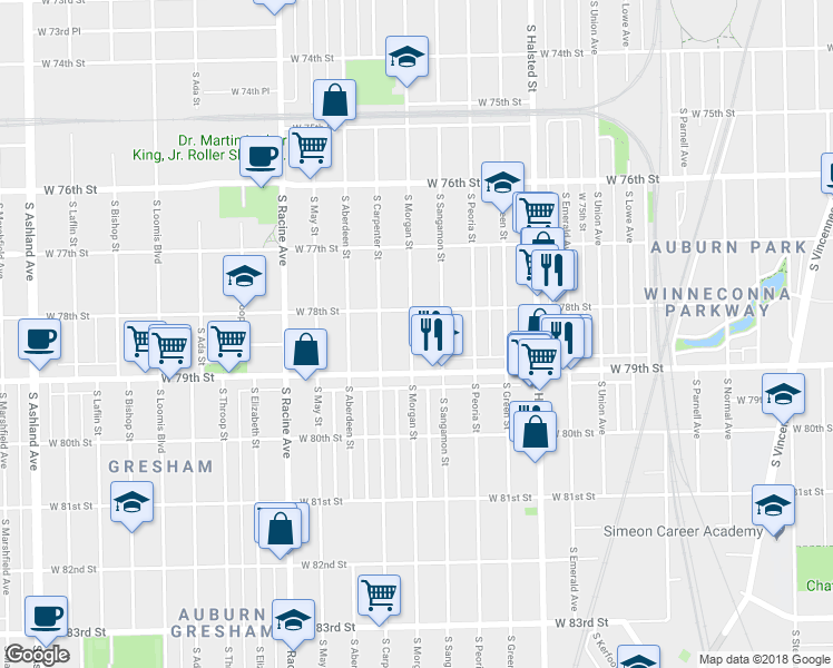 map of restaurants, bars, coffee shops, grocery stores, and more near in Chicago