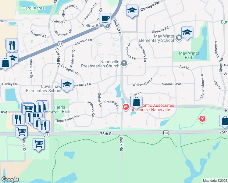 map of restaurants, bars, coffee shops, grocery stores, and more near 2007 Chang Court in Naperville