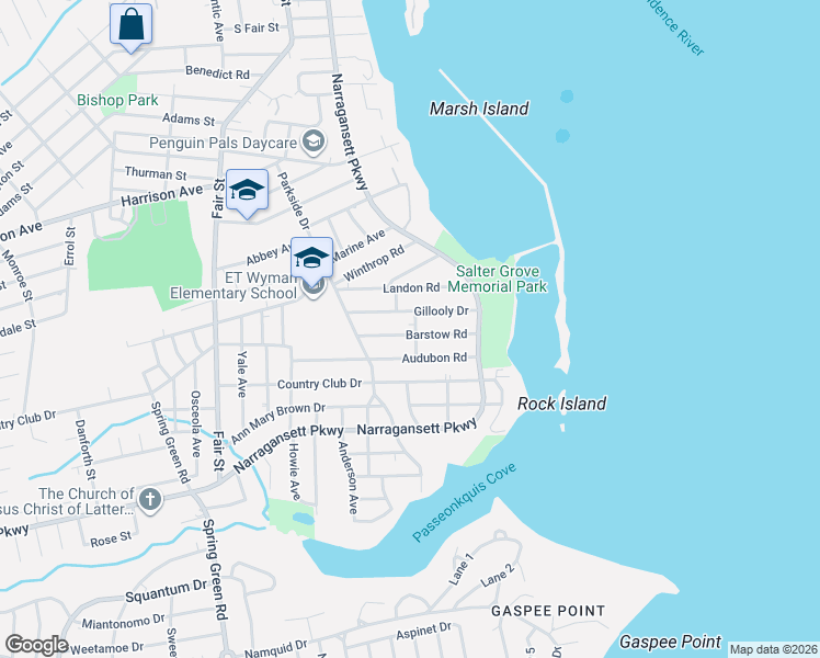 map of restaurants, bars, coffee shops, grocery stores, and more near 79 Audubon Road in Warwick