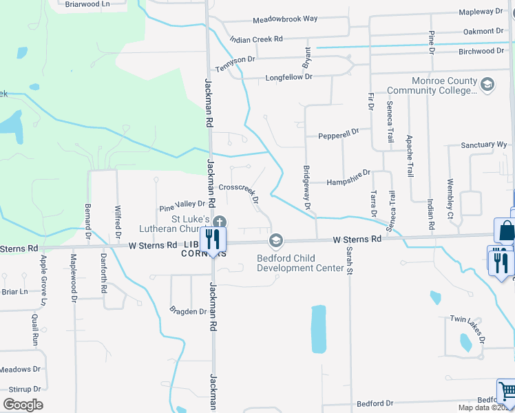 map of restaurants, bars, coffee shops, grocery stores, and more near 7461 Crosscreek Drive in Temperance