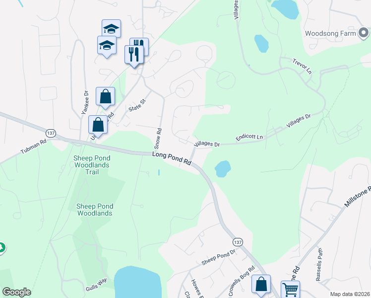 map of restaurants, bars, coffee shops, grocery stores, and more near 18 Billington Lane in Brewster