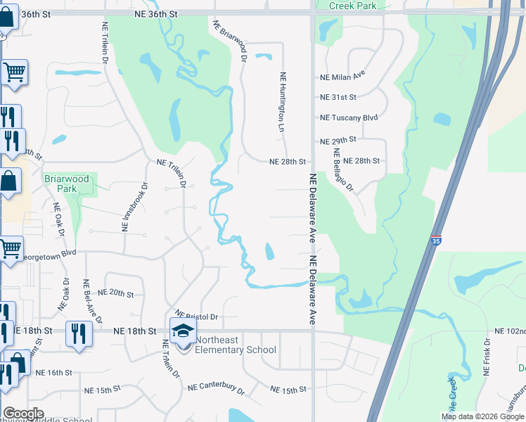 map of restaurants, bars, coffee shops, grocery stores, and more near 905 Northeast 25th Court in Ankeny