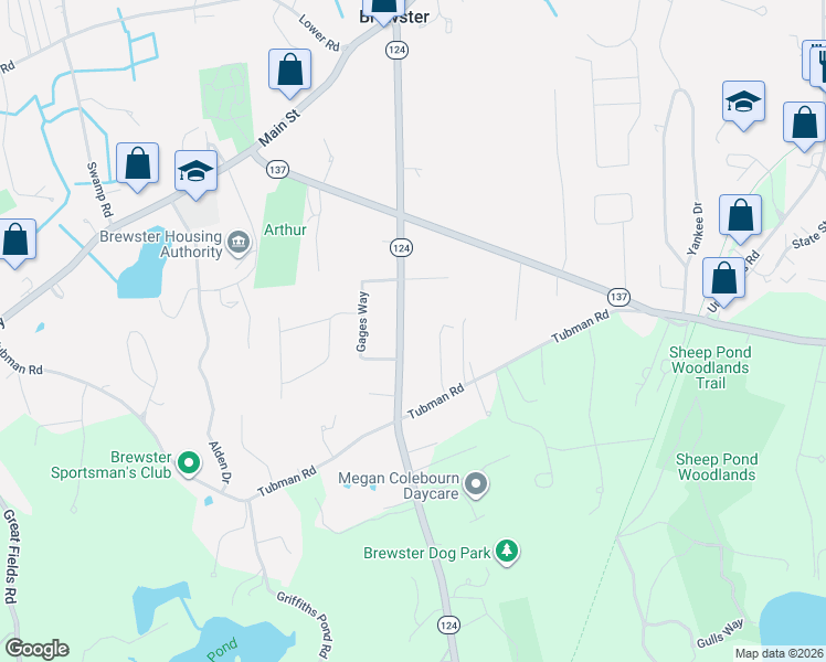 map of restaurants, bars, coffee shops, grocery stores, and more near 315 Harwich Road in Brewster