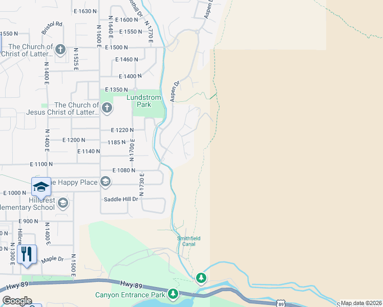 map of restaurants, bars, coffee shops, grocery stores, and more near 1172 Circle View Drive in Logan