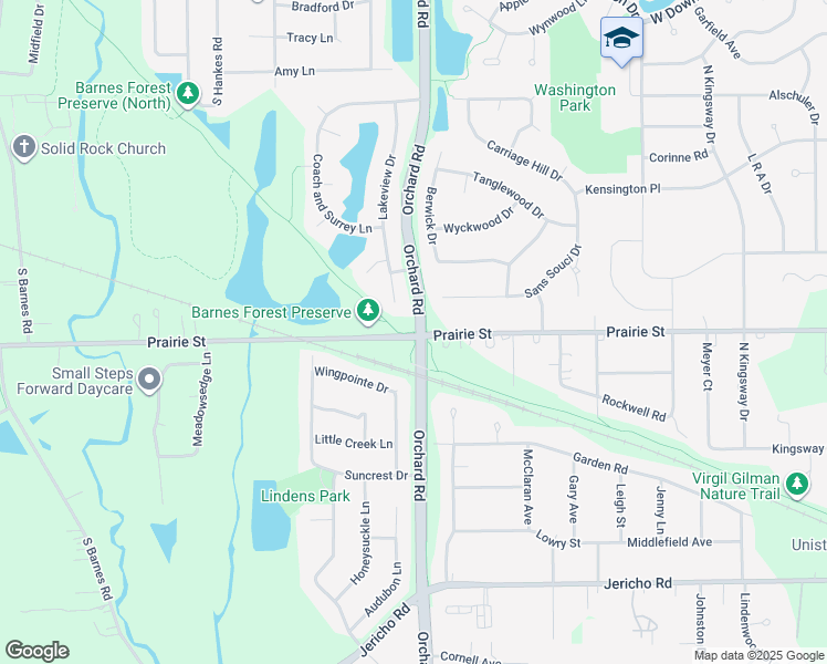 map of restaurants, bars, coffee shops, grocery stores, and more near Virgil Gilman Nature Trail in Aurora