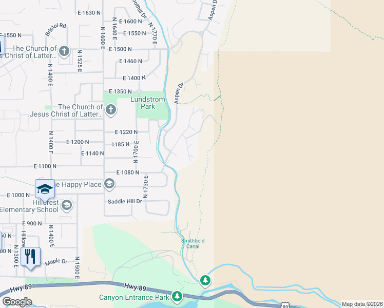 map of restaurants, bars, coffee shops, grocery stores, and more near 1156 Circle View Drive in Logan