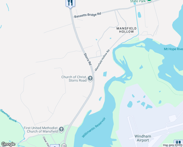 map of restaurants, bars, coffee shops, grocery stores, and more near 354 Storrs Road in Mansfield