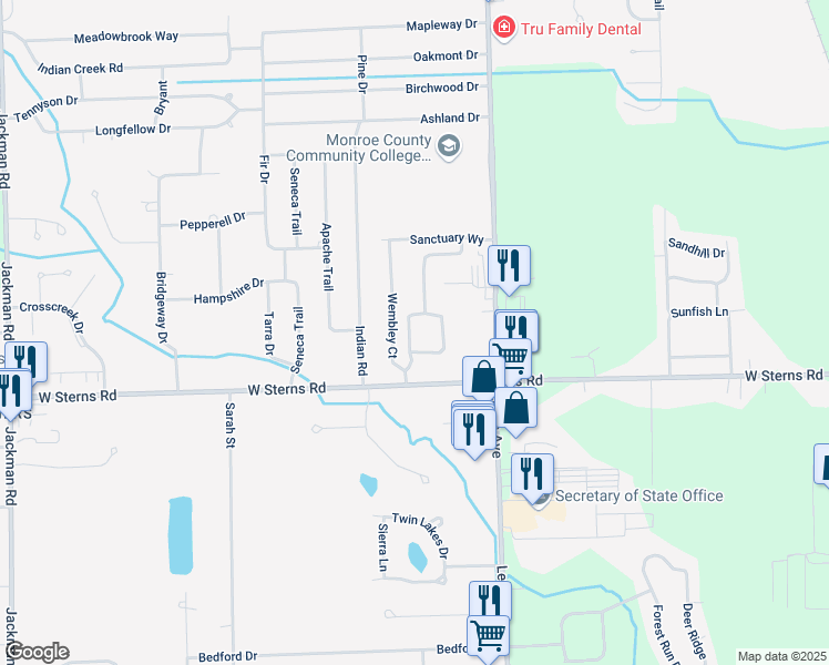 map of restaurants, bars, coffee shops, grocery stores, and more near 7468 Redwood Boulevard in Temperance