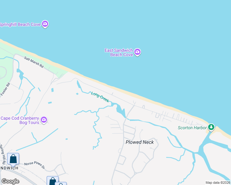 map of restaurants, bars, coffee shops, grocery stores, and more near 101 North Shore Boulevard in Sandwich