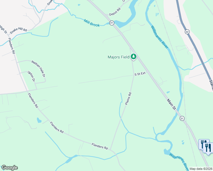 map of restaurants, bars, coffee shops, grocery stores, and more near 173 South Street Extension in Coventry