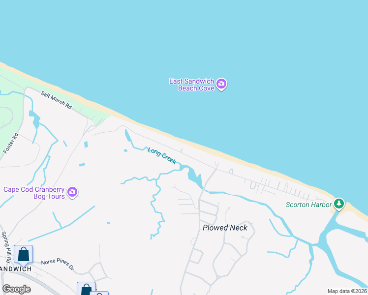 map of restaurants, bars, coffee shops, grocery stores, and more near 101 North Shore Boulevard in Sandwich