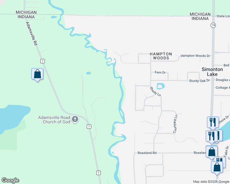 map of restaurants, bars, coffee shops, grocery stores, and more near 51081 Stratford Court in Elkhart