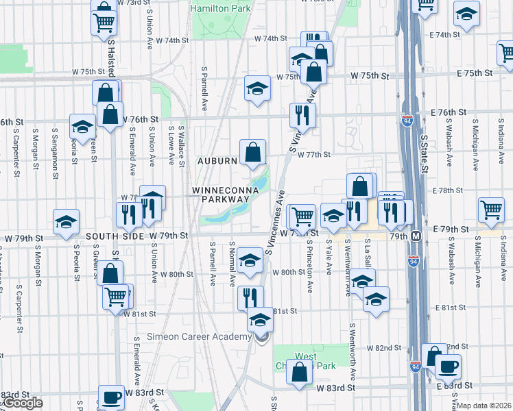 map of restaurants, bars, coffee shops, grocery stores, and more near 401 West Winneconna Parkway in Chicago