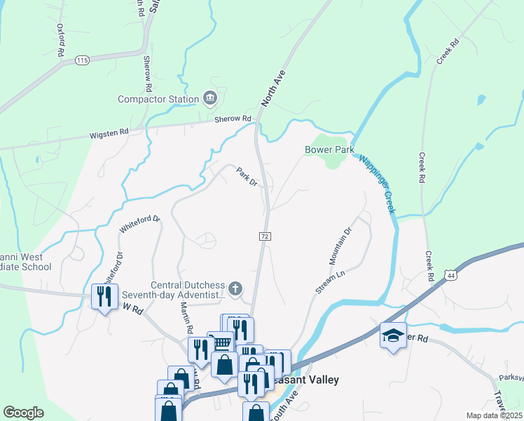 map of restaurants, bars, coffee shops, grocery stores, and more near 3 Bower Hill in Pleasant Valley