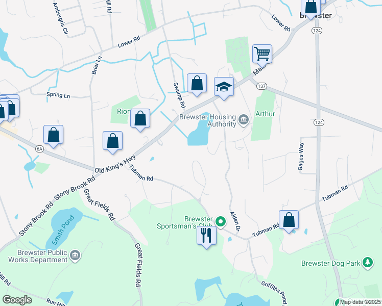 map of restaurants, bars, coffee shops, grocery stores, and more near 108 Susan Lane in Brewster