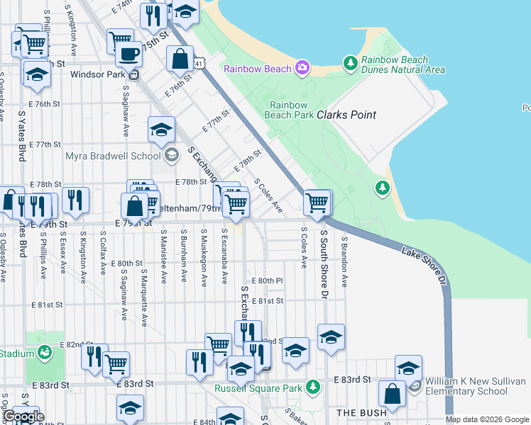 map of restaurants, bars, coffee shops, grocery stores, and more near in Chicago