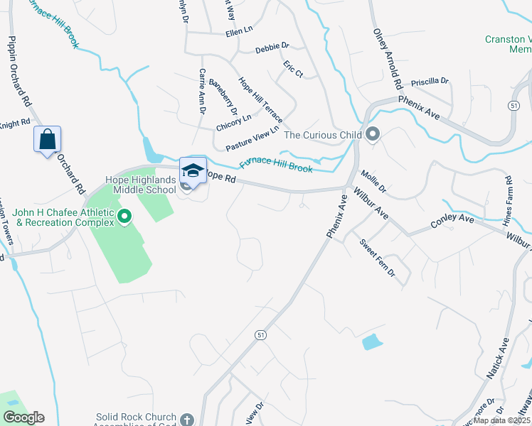 map of restaurants, bars, coffee shops, grocery stores, and more near 36 Country View Drive in Cranston