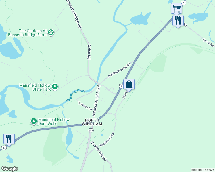 map of restaurants, bars, coffee shops, grocery stores, and more near 14 Station Road in Windham