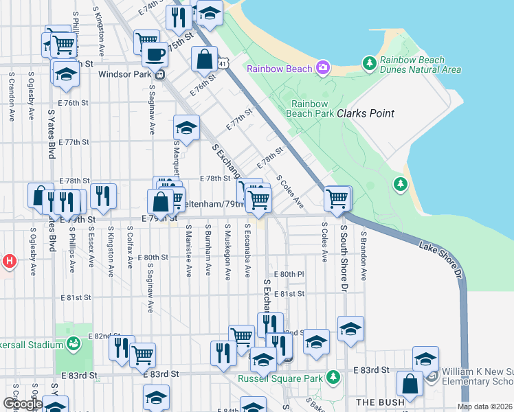 map of restaurants, bars, coffee shops, grocery stores, and more near in Chicago